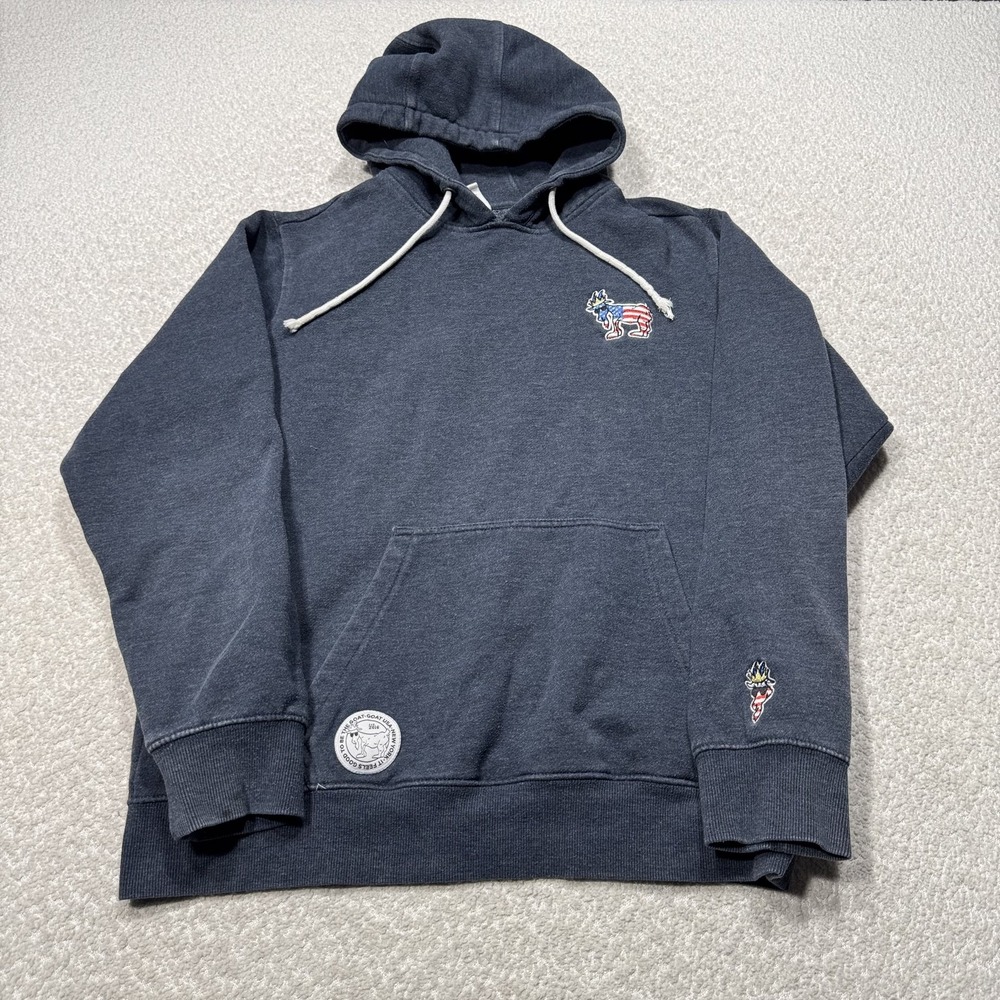 GOAT USA Hoodie Mens Medium Flag Moose Kangaroo Pocket Pullover Patriotic USA